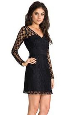 Milly Black Lace Long Sleeve Cocktail Dress Size 2 - Elegant Sheer Floral Design