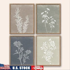 Set of 4 Botanical Framed Wall Art Rustic Farmhouse Home Decor Easy Install Gift