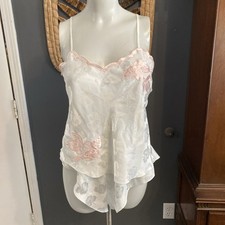 Vtg Victorias Secret Gold Label Satin Flutter bottoms Cami Pajama Set S Floral