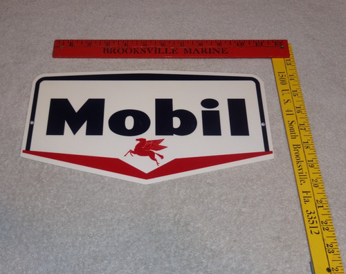 VINTAGE MOBIL MOBILGAS DIE-CUT PEGASUS 12" METAL GASOLINE & OIL PUMP PLATE SIGN!