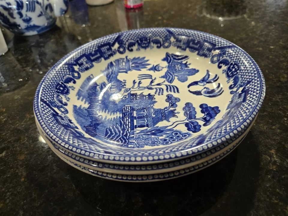 ¡BONITO! Antigua ensaladera de cereal sopa de sauce azul japonés de 7,5" marcada Japón Foto 3 de 4