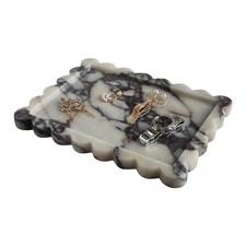 Natural Luxury Scalloped Marble Tray 10.8"x8", Rectangle Calacutta Purple