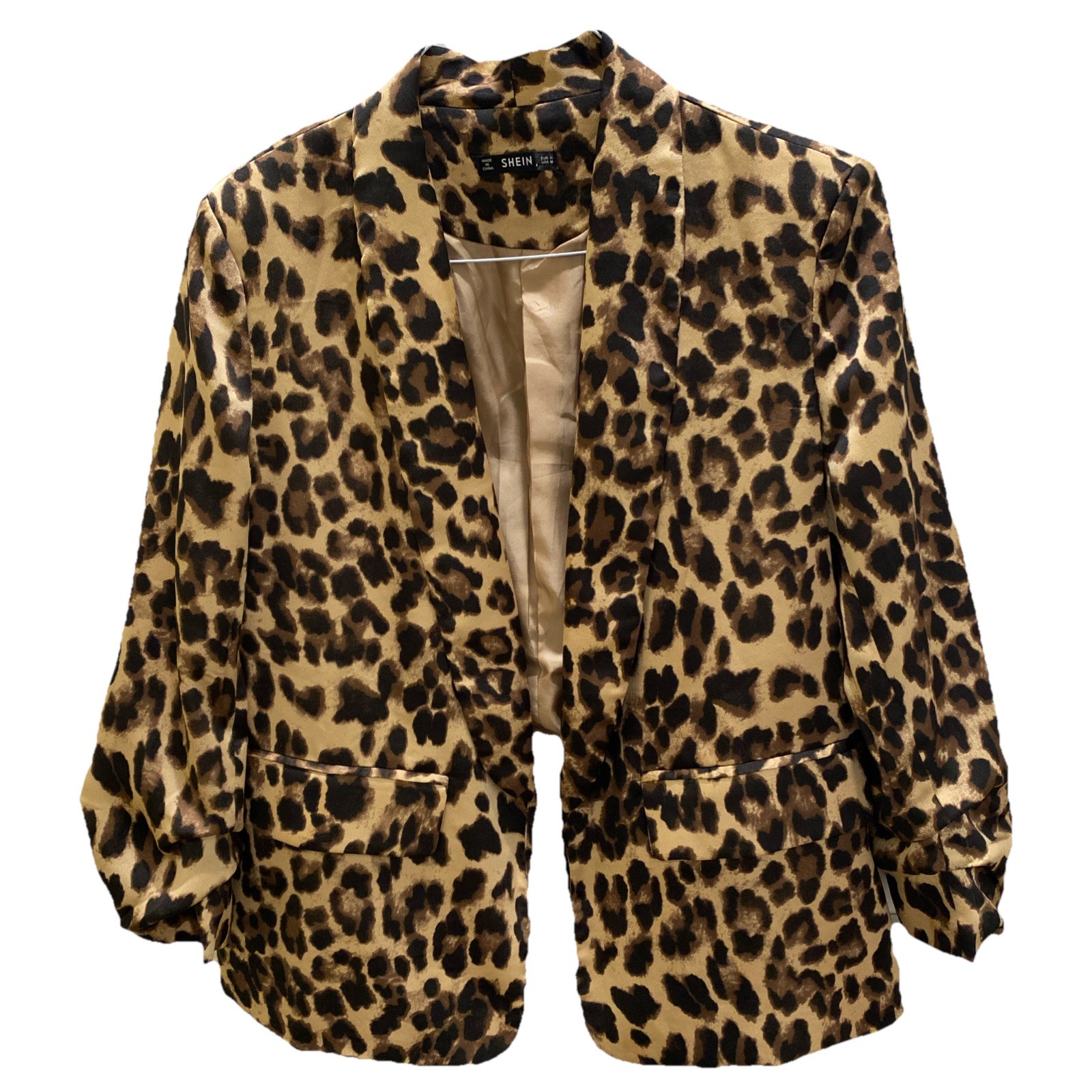 Leopard Print Scrunch Sleeve Shawl Collar Blazer Sz M Chic Glam Mobwife Classy