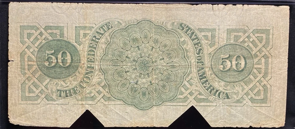 T-50 $50 1862 Confederate States SCARCE Civil War Obsolete Banknote Currency PMG - Image 4 of 4