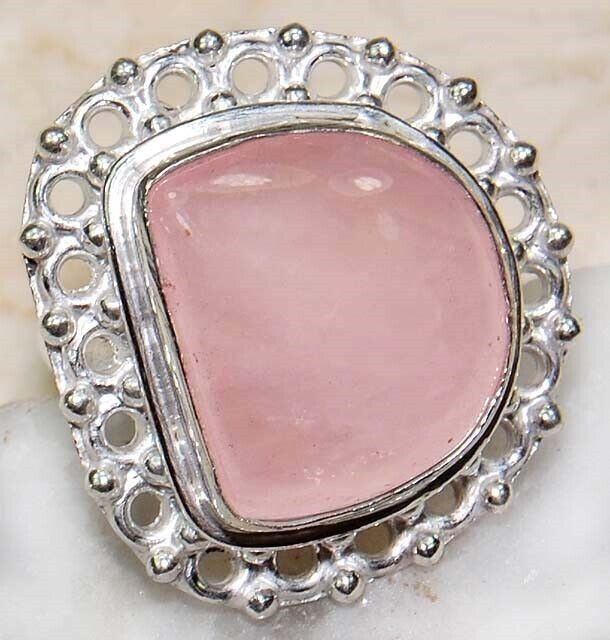 Natural Rose Quartz 925 Solid Sterling Silver Ring Jewelry Sz 7.5 @11-8