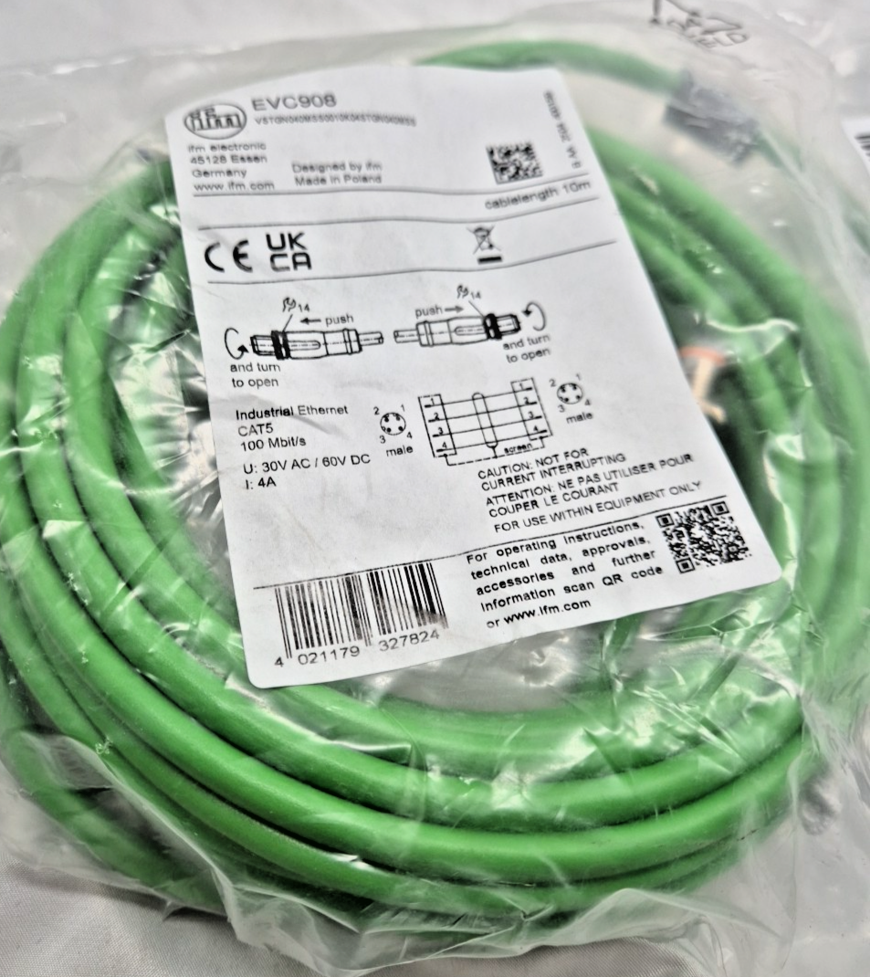 IFM EVC908 10 Meter M12 Connection Cable Straight Male - Incl VAT