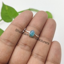 Natural Aqua Chalcedony stone Oval Cab 925 Pure Silver Stackable Ring For Wife