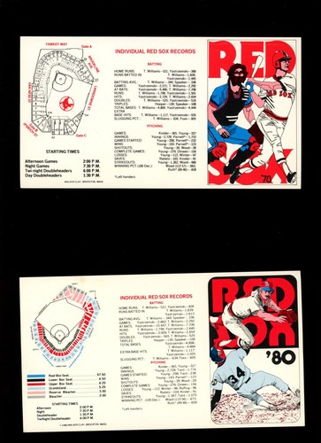 Unfolded Boston Red Sox 1978, 1980, 1986, 1987 Pocket Schedule Lot Of 8 ...
