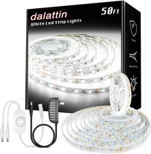 White LED Strip Light 50Ft 2x25ft Dimmable Bright 12V Led Light Strip 6500K