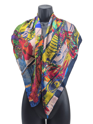 Lily Mulin Silk Scarf Multicolor Art Decor Large 34/34''