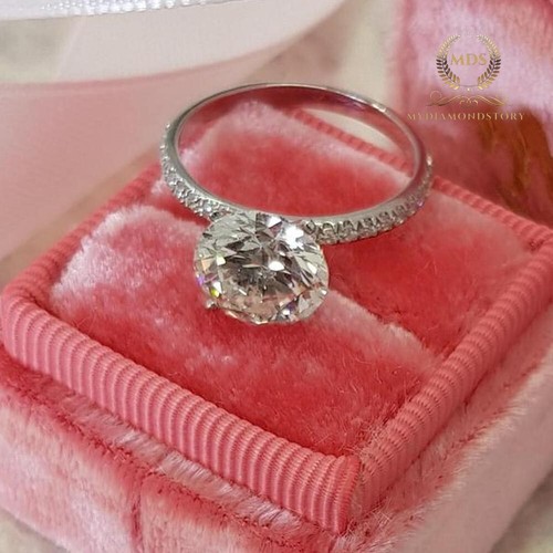 Moissanite Solitaire Engagement Ring 2.30 Carat Round Cut Solid 14K White Gold - Picture 3 of 10