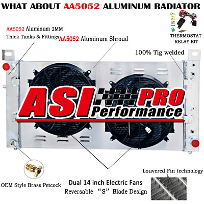 3 Row 34'' Radiator Shroud Fans For Chevy Silverado1500 2500 GMC Yukon (NO EOC).
