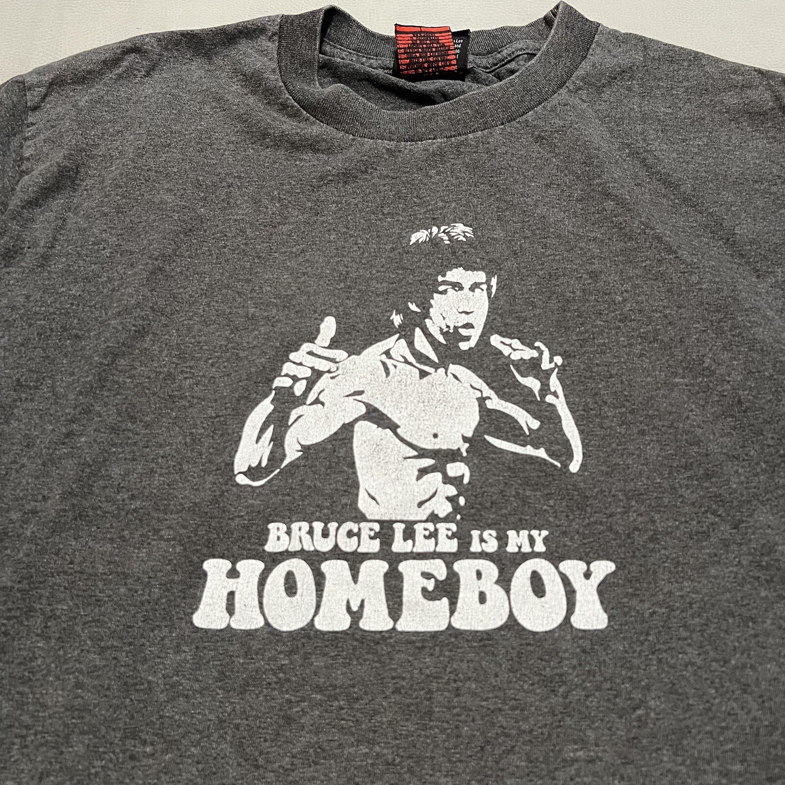 VTG Y2K Bruce Lee Is My Homeboy Grey Kung Fu Martial Art Skater T-Shirt-L-8730 thumbnail 7