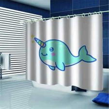 Blue Fish With Horns 3D Shower Curtain Waterproof Fabric Bathroom Decoration