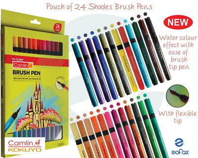 24 Shades KOKUYO CAMLIN Water Colour Brush Flex Tip Pens Draw Sketch  Calligraphy UK