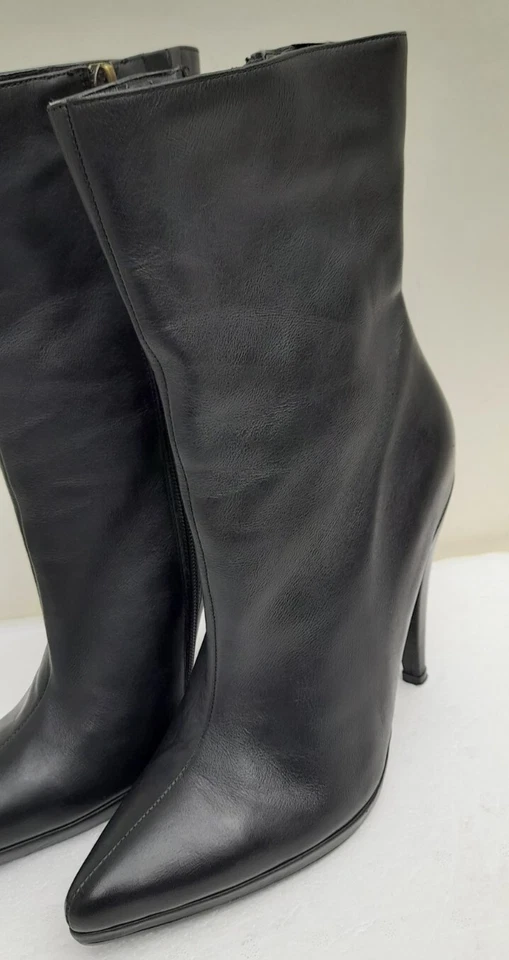COLIN STUART Black Leather Zip Mid Calf High 4” Heel Fashion Boots Size UK 5  - Image 4 of 4