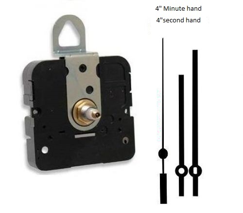 Clock Movement Quartz Takane With 4" straight hands, for Dials up to 1/4" Thick