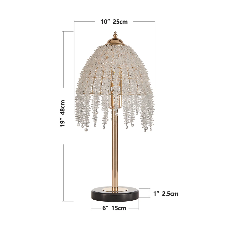 19'' Gold Table Desk Lamp Vintage Crystal Bead String Shade Bedside Desk Light - Image 2 of 4