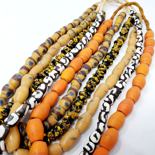 African Dutch Style Trade Beads Glass Colorful Strands Sand Orange Lot of 5