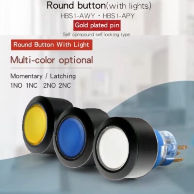 22mm SPDT5A250V LED Illuminated Black Case Round Head Plastic Push Button Switch