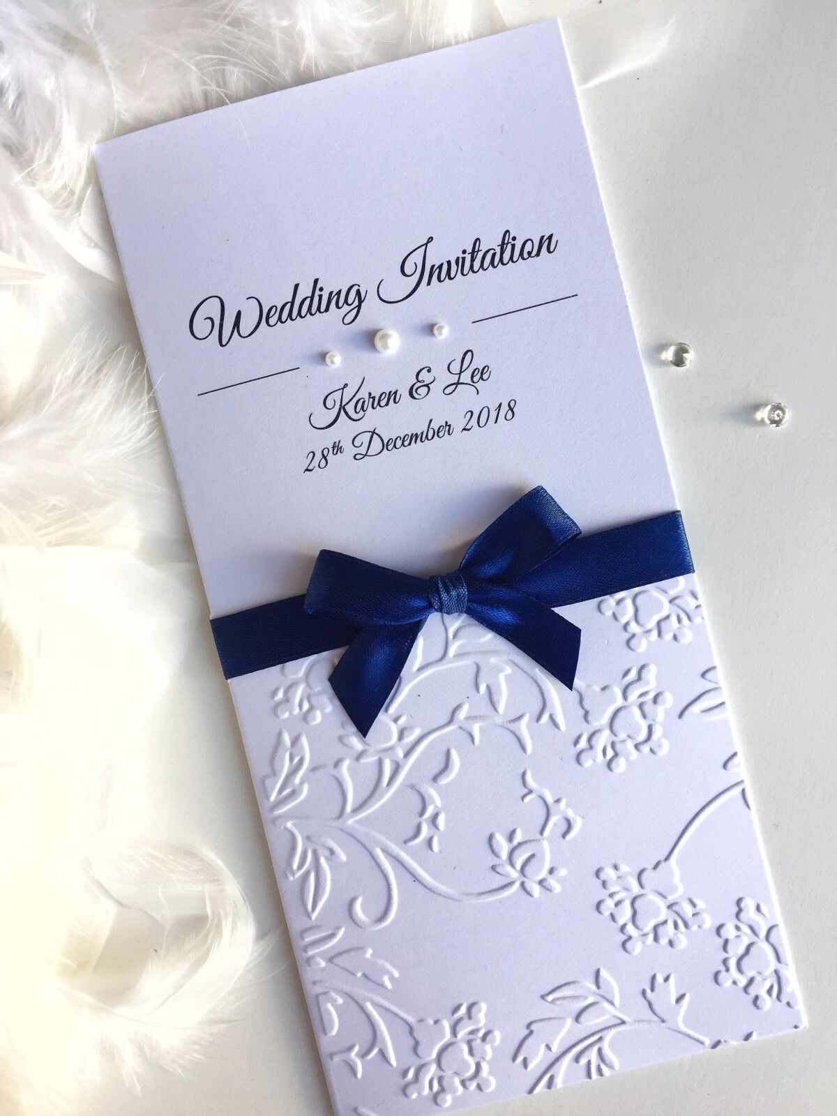 Wedding or Evening Invitations Personalised EMBOSSED Tall Long folded Natychmiastowa dostawa w standardzie