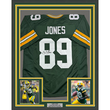 Framed Autographed/Signed James Jones 35x39 Green Bay Green Jersey JSA COA
