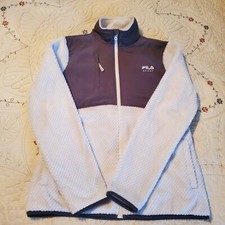 Fila Sport Fleece Zip Up Jacket Women M White  Gray