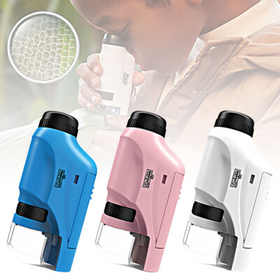 Kids Pocket Microscope 60X-120X Handheld Magnification Lens with LED Lighted GN