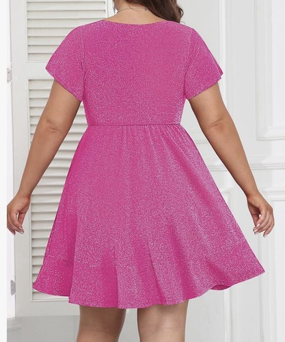 Strech Plus Size Casual Dress Women's V Neck A-Line Knee Length Wrap Dress New - Picture 8 of 10