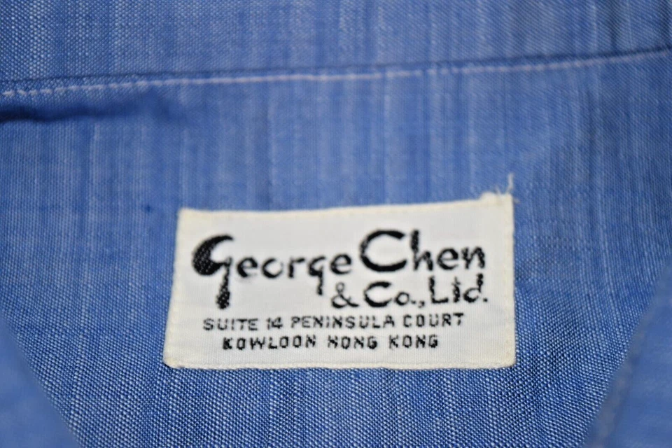 Vintage Leisure Shirt George Chen 70s Size L Blue Four Pocket Epaulettes - Image 3 of 4