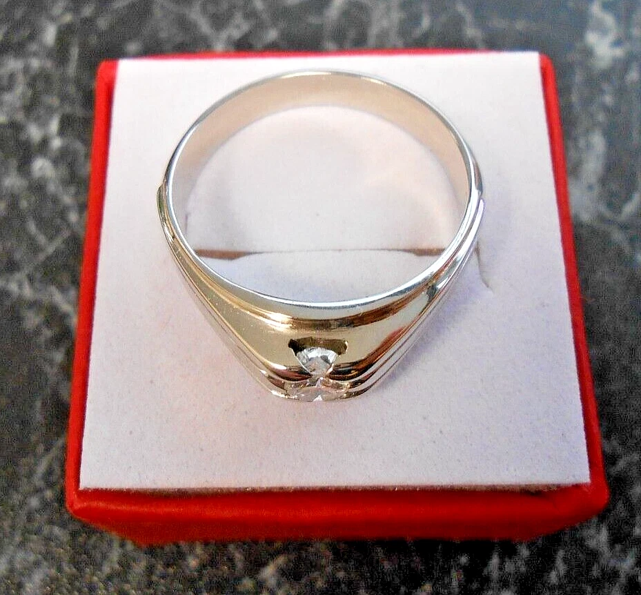 Bague solitaire or blanc massif 18K diamant 0,33 ct H-VS poincon aigle T 63 - Photo 4/4