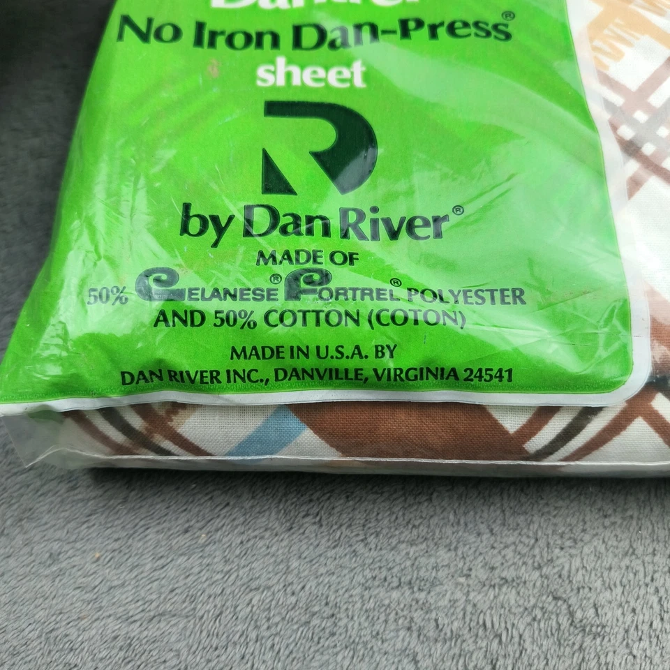 Sábana Dantrel Dan River Doble Plana Sin Hierro Algodón Poliéster Marrón Retro De Colección Nueva de Lote Antiguo Foto 4 de 4