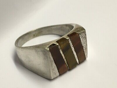 Vintage Mexico Taxco TN-68 925 Sterling Tiger's Eye Striped Ring Size 14.5  Large | eBay