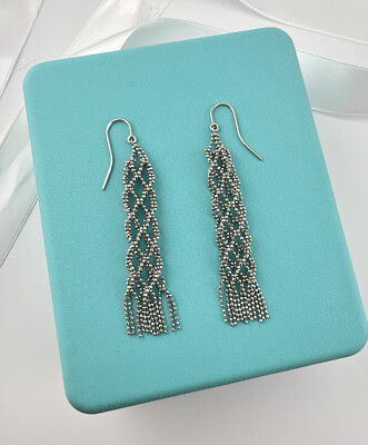 RARE Tiffany & Co. 18k White Gold Beaded Tower Drop Earrings