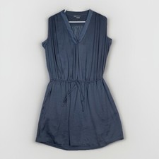 Vince Washed Satin Dress Shirred Shoulder V Neck Waist Drawstring Pockets Small