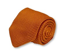 Frederick Thomas Knitted Silk Mens Tie Burnt Orange Plain Pointed End Classic