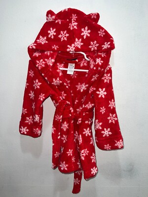 girls Joe Boxer bathrobe red white snowflake patten size 2T built in belt cat