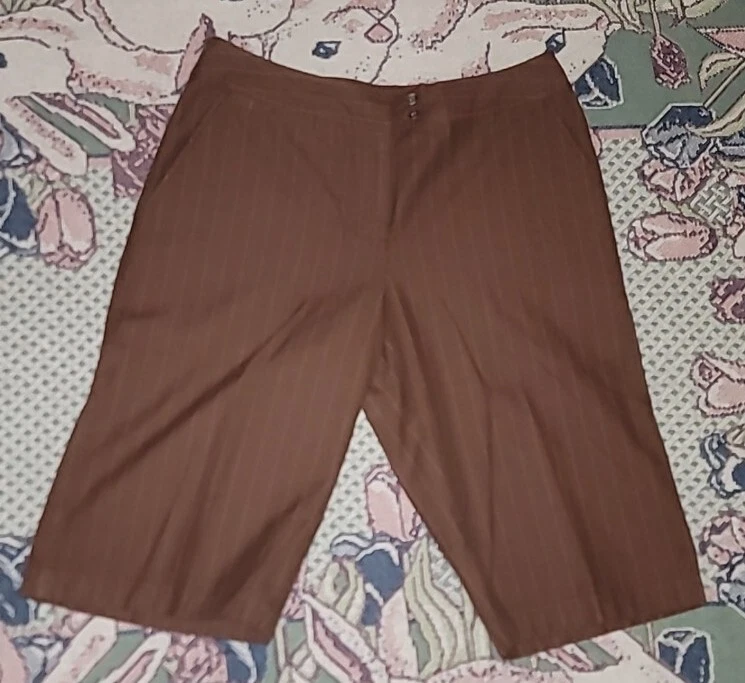 J Jill Savana Shorts Women's 8 Straight Leg Brown Striped Linen Blend Pockets