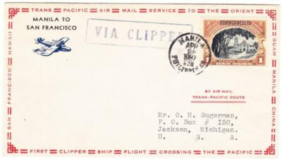 Philippines Sc#393-TRANSPACIFIC CLIPPER-CHINA EXTENSION,MANILA TO