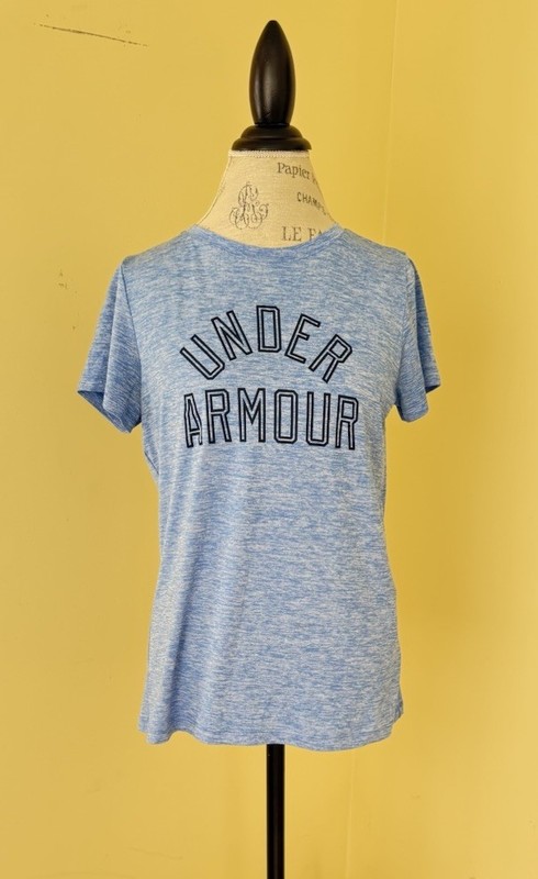 Under Armour HeatGear Women's M Blue Heathered Logo Crew Neck T-Shirt Loose