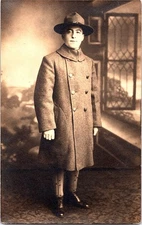 RPPC Postcard WWI U.S. Army Soldier Campaign Hat Overcoat Puttees c1918
