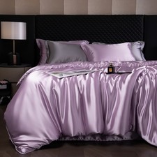 New Solid Color Satin Duvet Cover Set King Size Quilt Cover Set Bedding Set