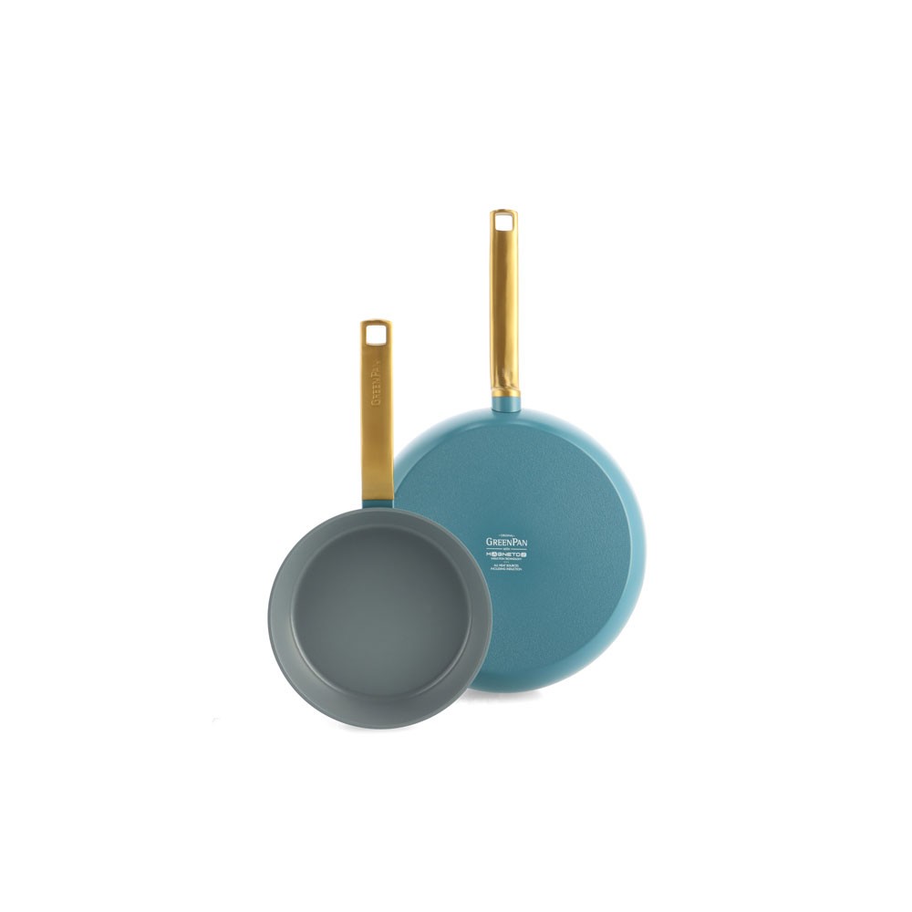Poêles 20 et 28 cm GreenPan Evolution en aluminium bleu au design haut de gamme et épuré
