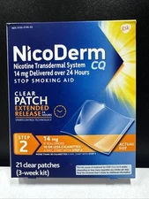 NicoDerm CQ Nicotine Patches Step 2/14mg-21ct 3~Wks Supply/Not 2 Wks Exp.08/2026