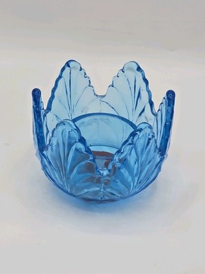 Vintage Fenton Glass Aqua/ Cobalt Blue Lotus Tulip Leaf Votive Candle Holder