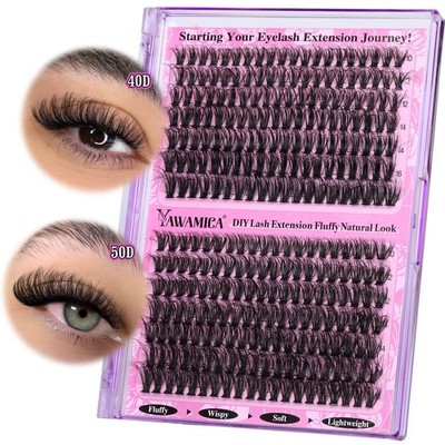 Yawamica Lash Clusters 40D+50D Fluffier Volume 280 count (Pack of 1), Black