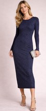 Zara Navy Blue Sparkly Knit Midi Dress With Inner Slip Size S Party Evening