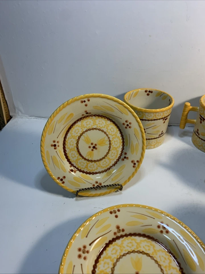 HTF 4 Sets Temptations Temp-Tations Tara Old World Yellow Hanging Mugs & Saucers - Image 3 of 4