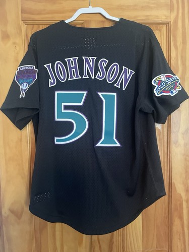 2001 RANDY JOHNSON ARIZONA DIAMONDBACKS WORLD SERIES BLACK MESH JERSEY, SZ LARGE - Picture 11 of 14