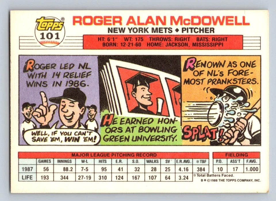 1988 Topps Big #101 Roger McDowell New York Mets - EX/NM - Image 2 of 2